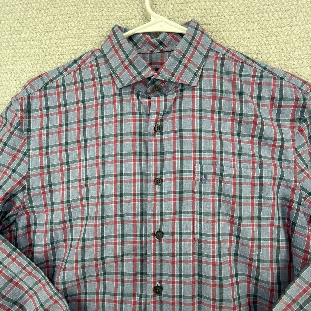 Johnnie-O Hangin Out Shirt Men Medium Gulf Blue Plaid Long Sleeve Button Up